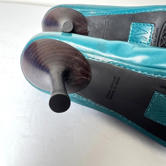 Aerosoles Signature Teal Leather Square Toe Mid Heel Pumps Women's Size 7B - Picture 7 of 11